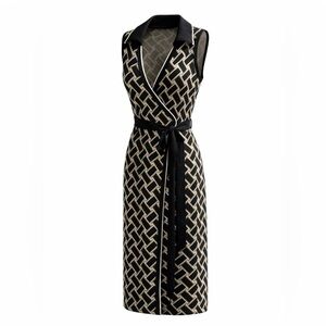 Diane Von Furstenberg Black and Cream Patterned Maxi Dress